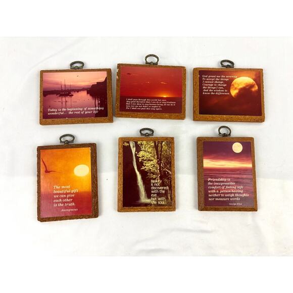 Lot of 6 Paula's Impressions Wall Hanging Plaque Wood Print Paper Vintage 1970s - Picture 1 of 14